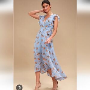 Lila Light Blue Floral Print Midi Dress ASTR the Label Small